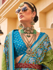 Incredible Green Digital Printed Silk Event Wear Saree With Blouse