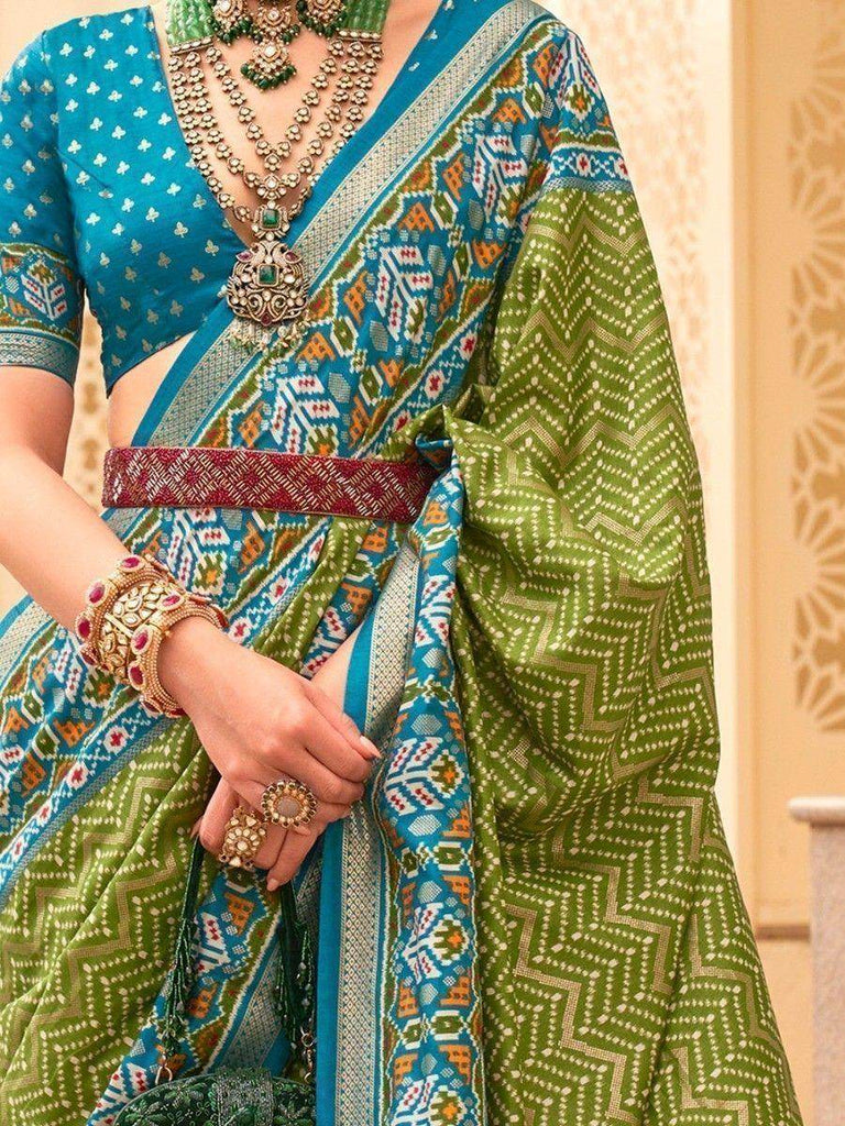 Incredible Green Digital Printed Silk Event Wear Saree With Blouse