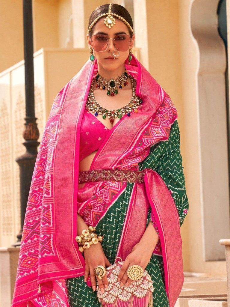 Majestic Green Digital Printed Silk Mehendi Wear Saree With Blouse