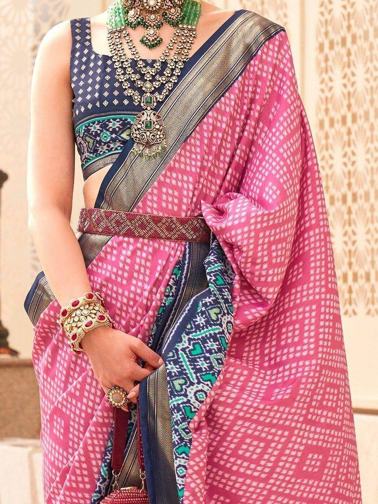 Adorable Pink Digital Printed Silk Function Wear Saree With Blouse