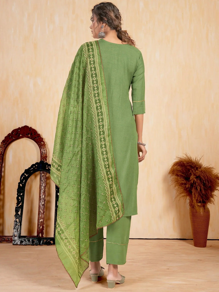 Spectacular Green Embroidered Rayon Festival Wear Pant Suit