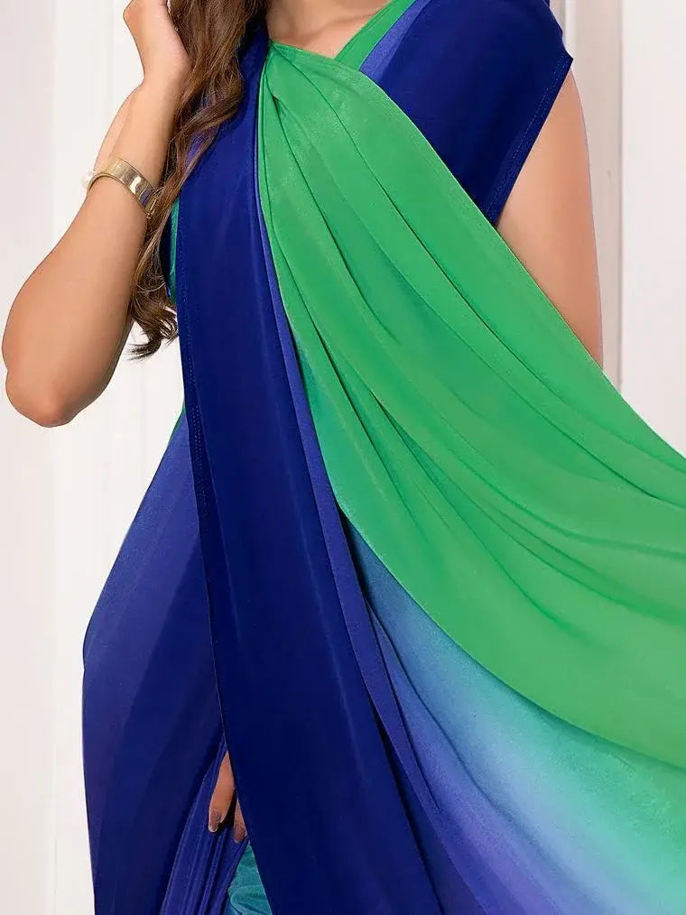 Mesmerizing Multi-Color Satin Party Wear Plain Saree With Blouse