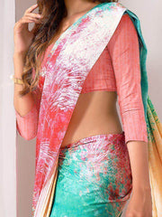 Enchanting Multi-Color Digital Printed Satin Saree With Blouse