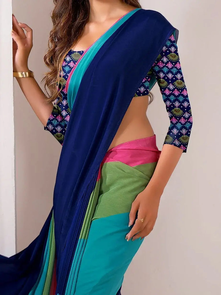 Captivating Multi-Color Satin Event Wear Plain Saree With Blouse