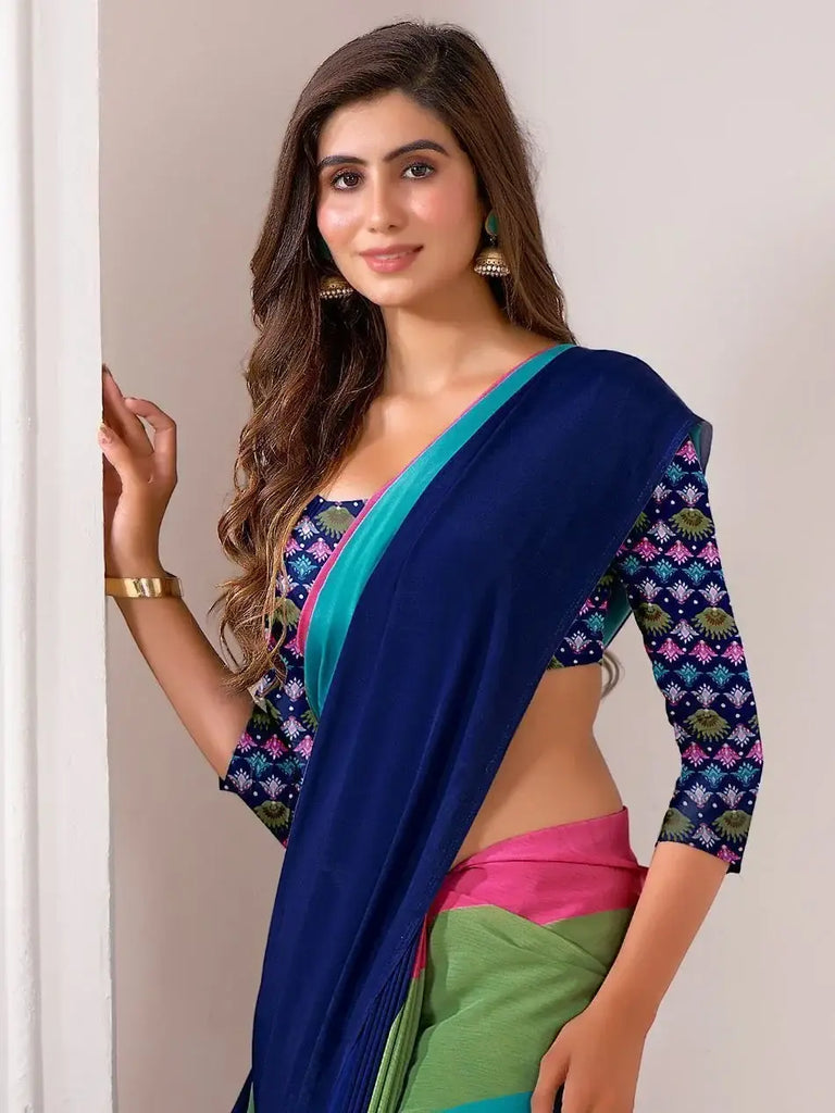 Captivating Multi-Color Satin Event Wear Plain Saree With Blouse