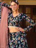 Astonishing Black Floral Printed Silk Function Wear Lehenga Choli
