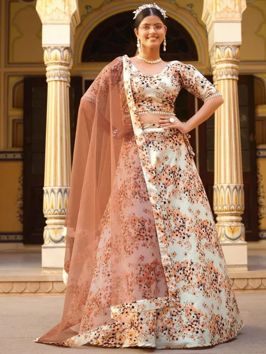 Floral print lehenga choli with dupatta, ethnic Indian wear for weddings and occasions