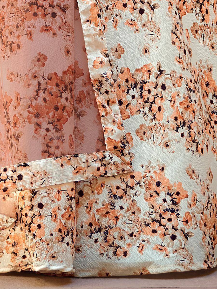 Floral print ethnic gown with peach and cream hues, perfect for Indian occasions