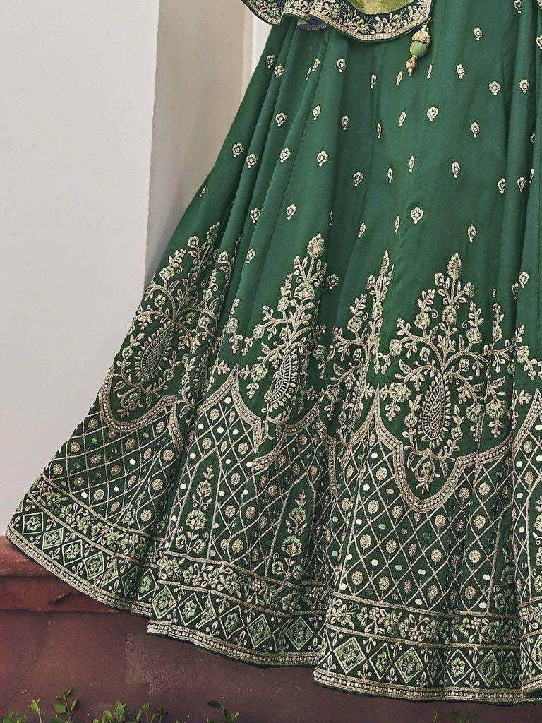 Fascinating Green Embroidered Silk Traditional Lehenga Choli