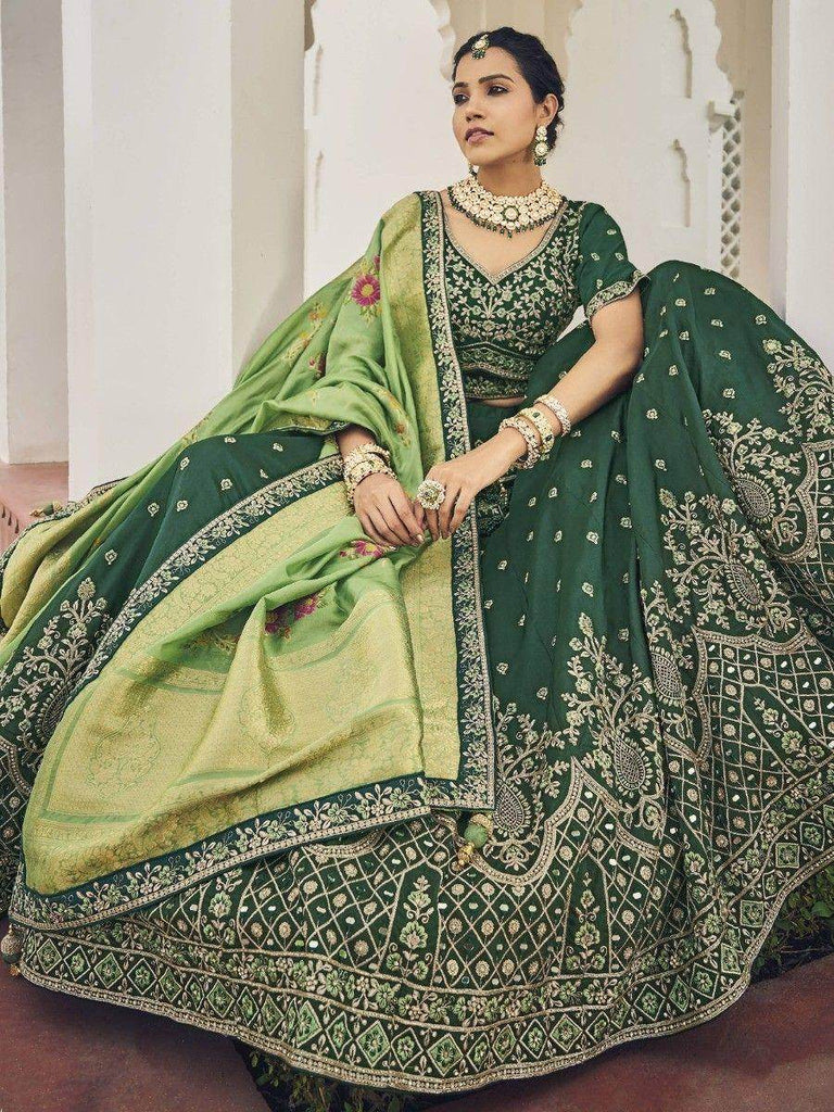 Fascinating Green Embroidered Silk Traditional Lehenga Choli
