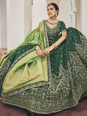 Fascinating Green Embroidered Silk Traditional Lehenga Choli