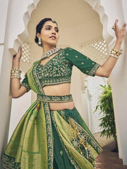 Fascinating Green Embroidered Silk Traditional Lehenga Choli