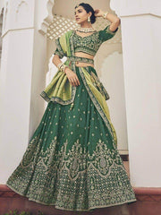 Fascinating Green Embroidered Silk Traditional Lehenga Choli