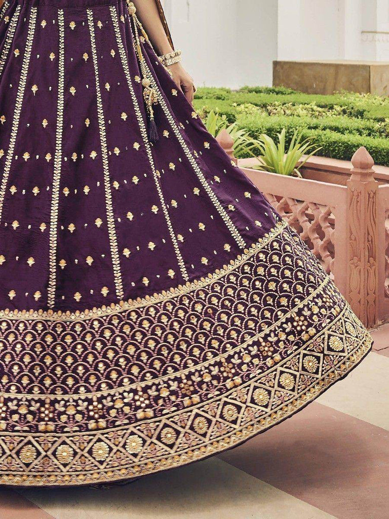 Bewitching Wine Sequins Silk Wedding Wear Lehenga Choli With Dupatta