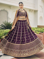Bewitching Wine Sequins Silk Wedding Wear Lehenga Choli With Dupatta
