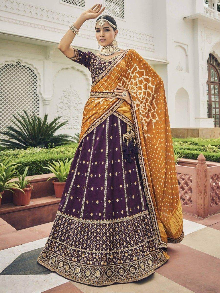 Bewitching Wine Sequins Silk Wedding Wear Lehenga Choli With Dupatta