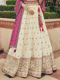 Enchanting Off-White Embroidered Silk Wedding Wear Lehenga Choli