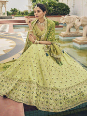 Ravishing Green Embroidered Silk Mehendi Wear Lehenga Choli
