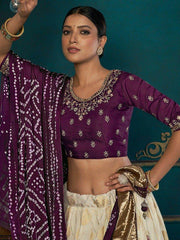 Majestic Cream Khatli Work Silk Traditional Lehenga Choli With Dupatta
