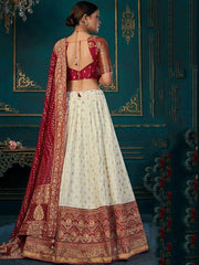 Charming Off-White Khatli Work Silk Wedding Wear Lehenga Choli