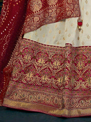 Charming Off-White Khatli Work Silk Wedding Wear Lehenga Choli