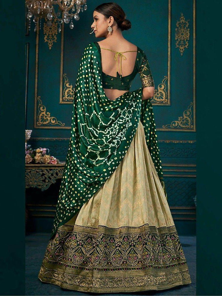 Lovely Green Khatli Work Silk Mehendi Wear Lehenga Choli With Dupatta
