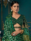 Lovely Green Khatli Work Silk Mehendi Wear Lehenga Choli With Dupatta