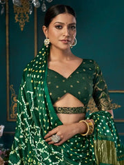 Lovely Green Khatli Work Silk Mehendi Wear Lehenga Choli With Dupatta