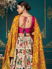 Beautiful Off-White Khatli Work Silk Wedding Lehenga Choli With Dupatta