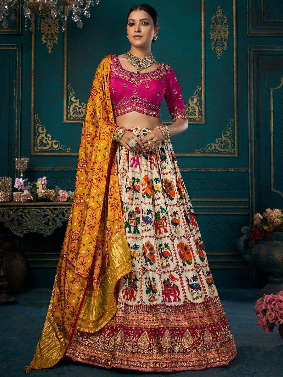 Beautiful Off-White Khatli Work Silk Wedding Lehenga Choli With Dupatta