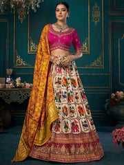 Beautiful Off-White Khatli Work Silk Wedding Lehenga Choli With Dupatta