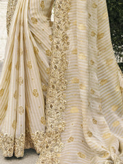 Enchanting Beige Zari Weaving Silk Traditional Saree With Blouse