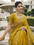 Bewitching Mustard Yellow Embroidery Silk Festival Wear Saree