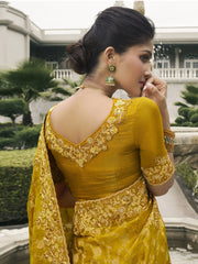 Bewitching Mustard Yellow Embroidery Silk Festival Wear Saree