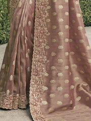 Astonishing Dusty Brown Embroidered Silk Wedding Wear Saree