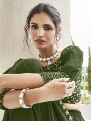 Beautiful Green Embroidered Georgette Mehendi Wear Lehenga Choli