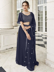 Amazing Navy Blue Sequins Georgette Sangeet Wear Lehenga Choli