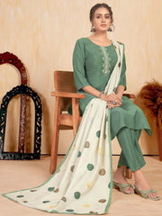 Incredible Mint Green Embroidered Silk Function Wear Pant Suit