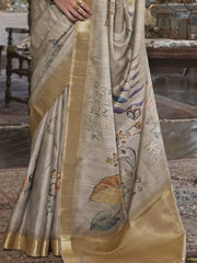 Glamorous Grey Digital Printed Banarasi Silk Festival Wear Saree