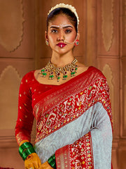 Fascinating Blue Chikankari Work Silk Traditional Saree With Blouse