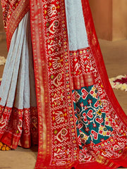 Fascinating Blue Chikankari Work Silk Traditional Saree With Blouse