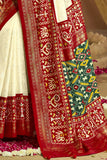 Captivating Off-White Lucknowi Work Silk Saree With Blouse