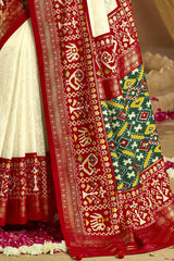 Captivating Off-White Lucknowi Work Silk Saree With Blouse