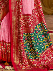 Bewitching Pink Chikankari Work Silk Wedding Saree With Blouse