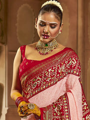 Incredible Peach Lucknowi Work Tussar Silk Saree With Blouse