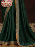Wonderful Green Color Heavy Lace Work Silk Mehendi Wear Saree