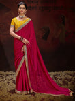 Fabulous Magenta Heavy Lace Work Silk Event Wear Saree With Blouse