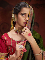 Fantastic Green Heavy Lace Work Silk Wedding Wear Saree With Blouse