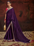 Amazing Purple Heavy Lace Work Silk Function Wear Saree With Blouse