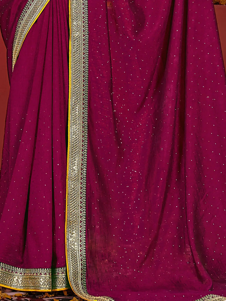 Charming Purple Embroidered Vichitra Silk Festival Wear Saree